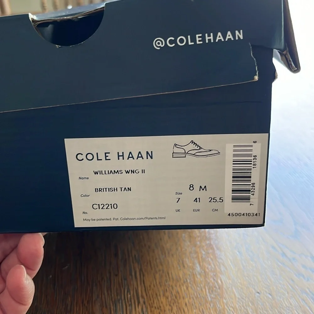 Cole Haan Men’s Shoes Williams Wing II British Tan Color Size 8 M With Box